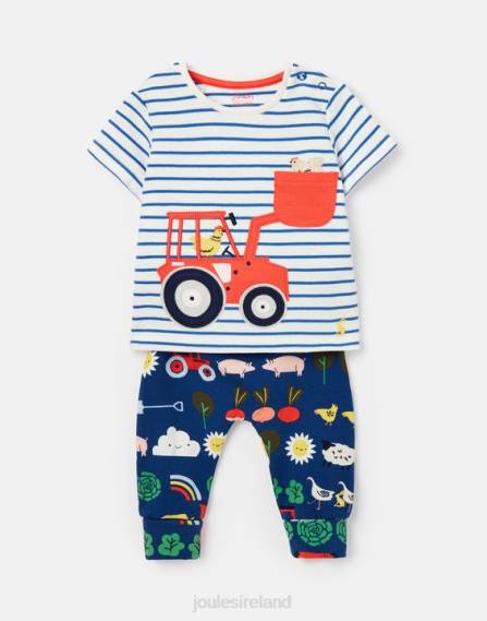Apparel IE Joules Babies Byron Artwork Set 0-3 Years BLUE TRACTOR JVVL438