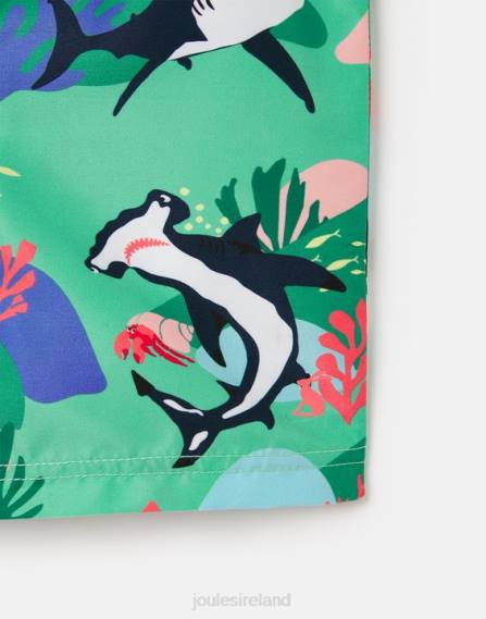 Apparel IE Joules Babies Ocean Printed Swimming Shorts 2-12 Years GREEN SHARKS JVVL357