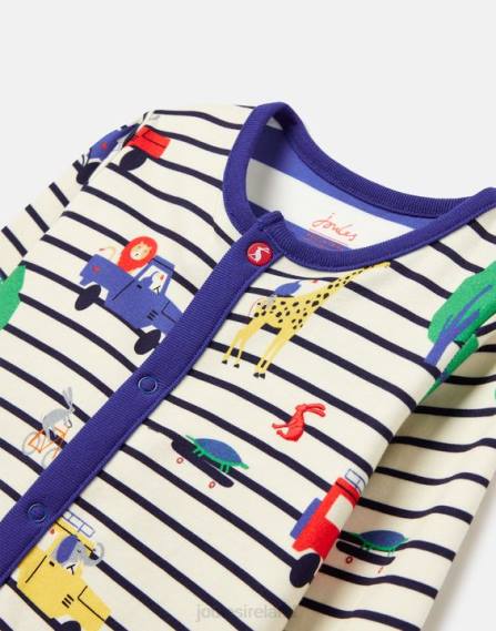 Apparel IE Joules Babies Razamataz Organically Grown Cotton Printed Onesie 0-9 Months BLUE STRIPE SAFARI JVVL433