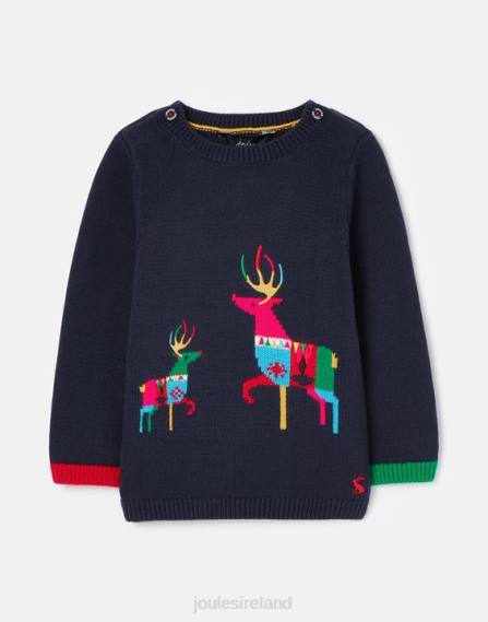 Apparel IE Joules Girls Cracking Intarsia Knitted Sweater 0-24 Months NAVY REINDEER JVVL413