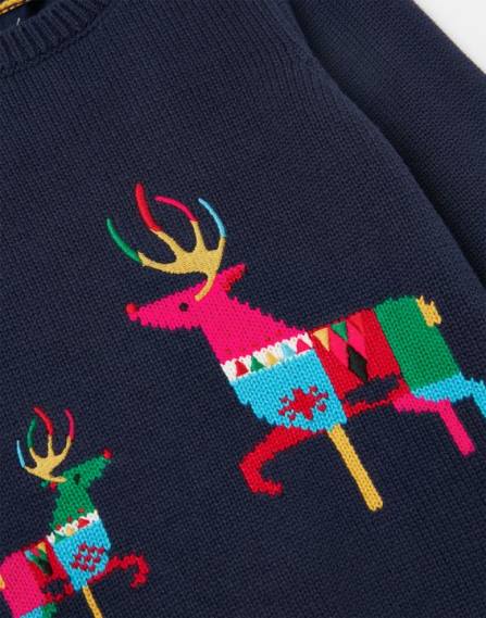 Apparel IE Joules Girls Cracking Intarsia Knitted Sweater 0-24 Months NAVY REINDEER JVVL413