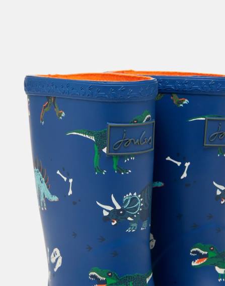 Footwear IE Joules Boys Roll Up Flexible Printed Rain Boots BLUE DINOSAURS JVVL386