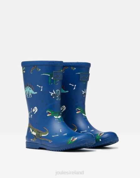 Footwear IE Joules Boys Roll Up Flexible Printed Rain Boots BLUE DINOSAURS JVVL386