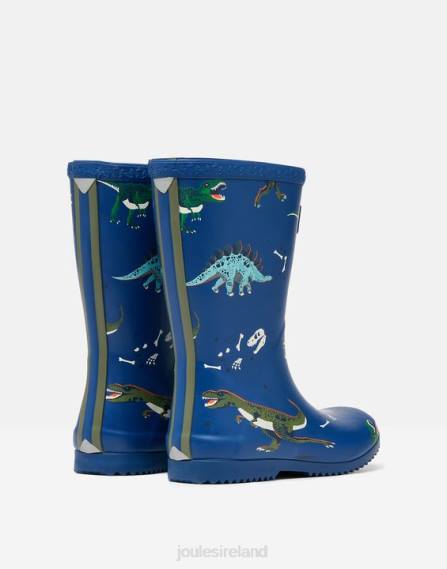 Footwear IE Joules Boys Roll Up Flexible Printed Rain Boots BLUE DINOSAURS JVVL386