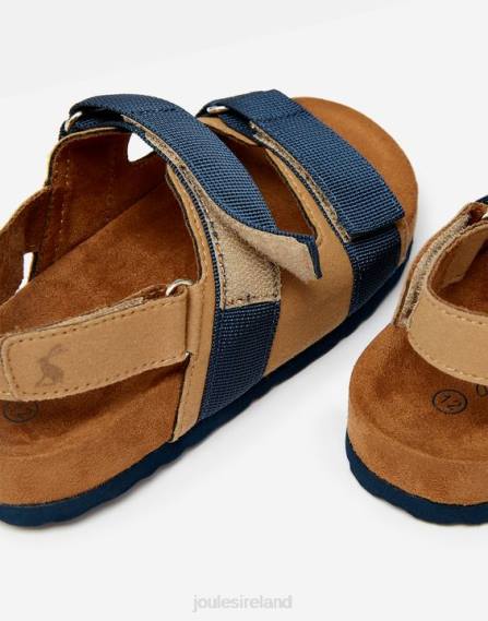 Footwear IE Joules Boys Toby Velcro Strap Sandals TAN NAVY JVVL389