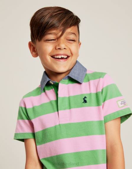 Apparel IE Joules Boys Ozzy Stripe Jersey Polo Shirt 2-12 Years GREEN PINK STRIPE JVVL337