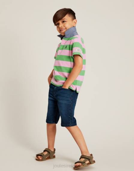 Apparel IE Joules Boys Ozzy Stripe Jersey Polo Shirt 2-12 Years GREEN PINK STRIPE JVVL337