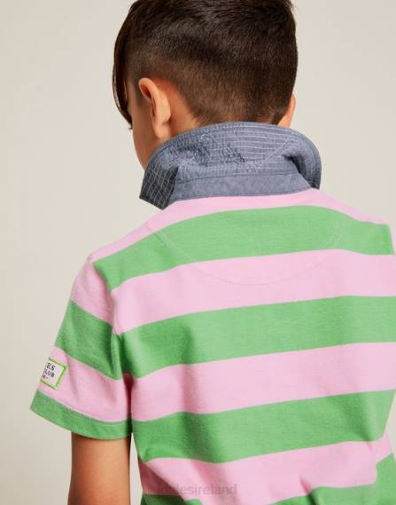 Apparel IE Joules Boys Ozzy Stripe Jersey Polo Shirt 2-12 Years GREEN PINK STRIPE JVVL337