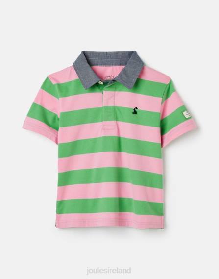 Apparel IE Joules Boys Ozzy Stripe Jersey Polo Shirt 2-12 Years GREEN PINK STRIPE JVVL337