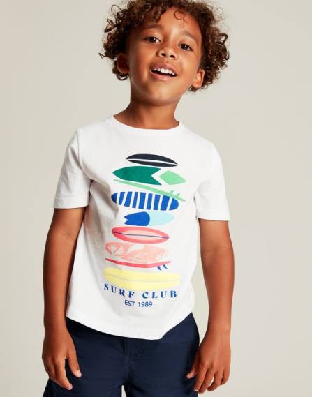 Apparel IE Joules Boys Ben Short Sleeve T-Shirt 2-12 Years WHITE SURF BOARDS JVVL362