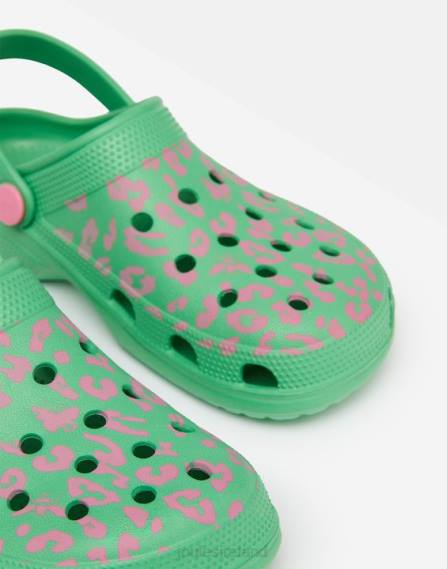 Footwear IE Joules Girls Poole Slip On Clogs GREEN PINK LEOPARD JVVL325