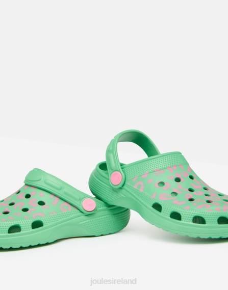 Footwear IE Joules Girls Poole Slip On Clogs GREEN PINK LEOPARD JVVL325