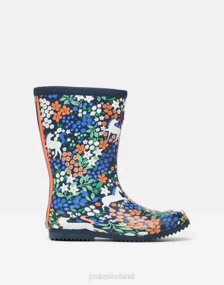 Footwear IE Joules Girls Roll Up Flexible Printed Rain Boots NAVY HORSES JVVL331