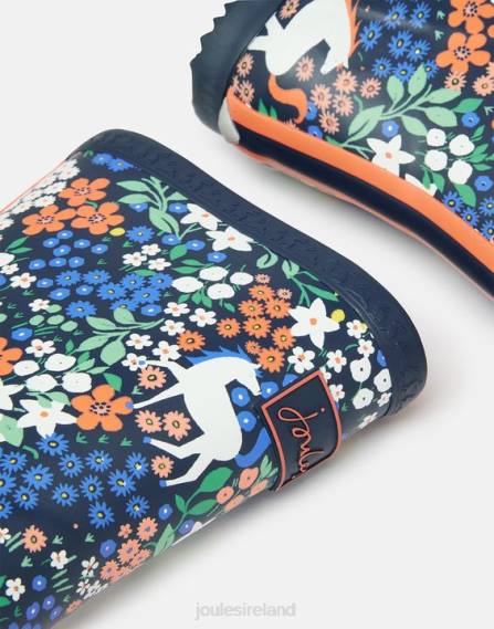 Footwear IE Joules Girls Roll Up Flexible Printed Rain Boots NAVY HORSES JVVL331