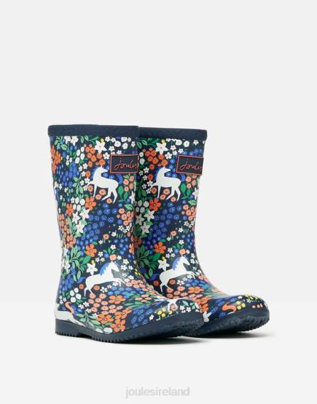 Footwear IE Joules Girls Roll Up Flexible Printed Rain Boots NAVY HORSES JVVL331