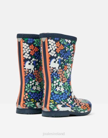 Footwear IE Joules Girls Roll Up Flexible Printed Rain Boots NAVY HORSES JVVL331