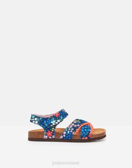 Footwear IE Joules Girls Tessie Multi Strap Velcro Sandals BLUE GEM DITSY JVVL332