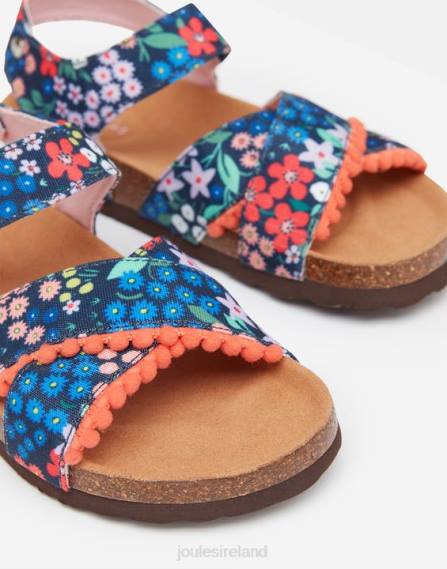 Footwear IE Joules Girls Tessie Multi Strap Velcro Sandals BLUE GEM DITSY JVVL332