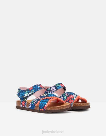 Footwear IE Joules Girls Tessie Multi Strap Velcro Sandals BLUE GEM DITSY JVVL332