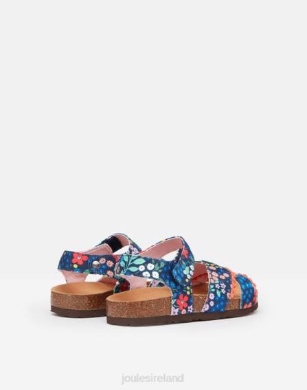 Footwear IE Joules Girls Tessie Multi Strap Velcro Sandals BLUE GEM DITSY JVVL332