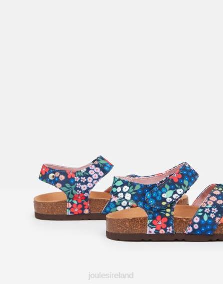 Footwear IE Joules Girls Tessie Multi Strap Velcro Sandals BLUE GEM DITSY JVVL332