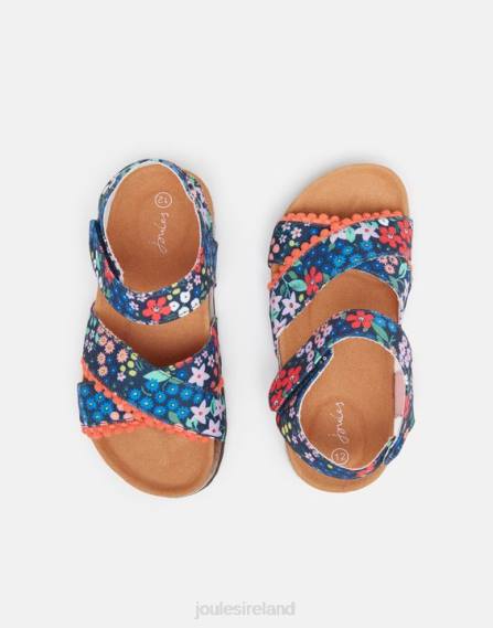 Footwear IE Joules Girls Tessie Multi Strap Velcro Sandals BLUE GEM DITSY JVVL332
