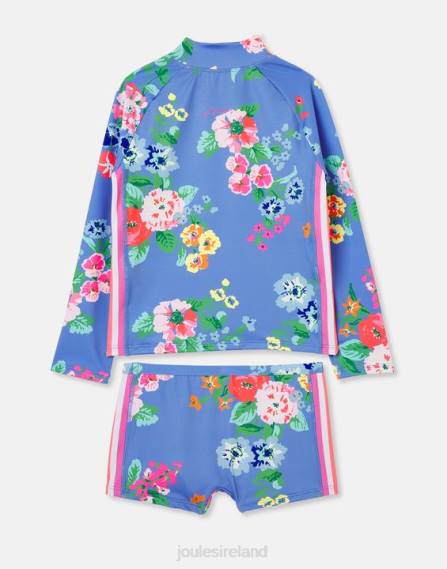 Apparel IE Joules Girls Beachside Rash Vest And Trunk Set BLUE FLORAL JVVL291