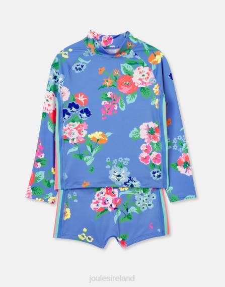 Apparel IE Joules Girls Beachside Rash Vest And Trunk Set BLUE FLORAL JVVL291