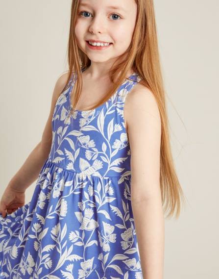 Apparel IE Joules Girls Juno Tiered Jersey Dress 2-12 Years BUTTERFLY BLUE JVVL317