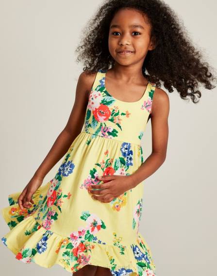 Apparel IE Joules Girls Juno Tiered Jersey Dress 2-12 Years PASTEL YELLOW JVVL285