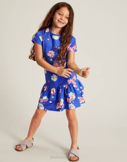 Apparel IE Joules Girls Markleigh Short Sleeve Peplum Jersey Dress 2-12 Years BLUE FLORAL JVVL276