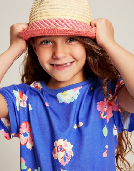 Apparel IE Joules Girls Markleigh Short Sleeve Peplum Jersey Dress 2-12 Years BLUE FLORAL JVVL276