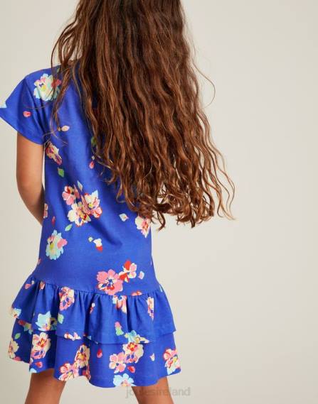 Apparel IE Joules Girls Markleigh Short Sleeve Peplum Jersey Dress 2-12 Years BLUE FLORAL JVVL276