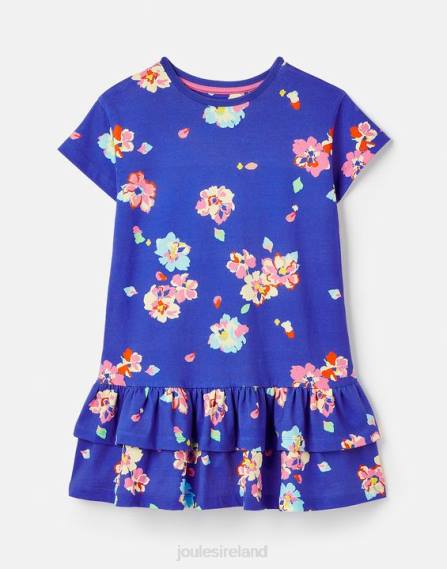 Apparel IE Joules Girls Markleigh Short Sleeve Peplum Jersey Dress 2-12 Years BLUE FLORAL JVVL276