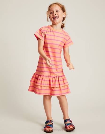 Apparel IE Joules Girls Markleigh Short Sleeve Peplum Jersey Dress 2-12 Years PEACH STRIPE JVVL256