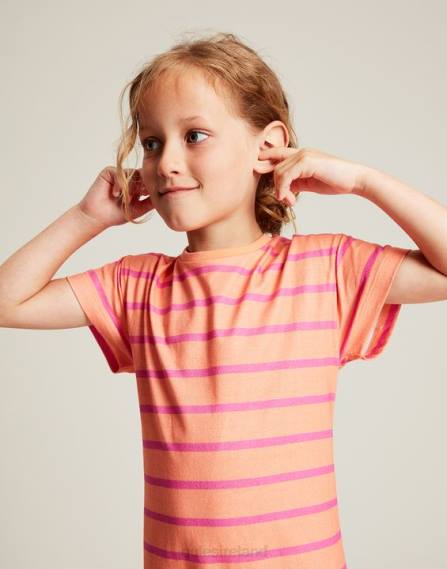 Apparel IE Joules Girls Markleigh Short Sleeve Peplum Jersey Dress 2-12 Years PEACH STRIPE JVVL256