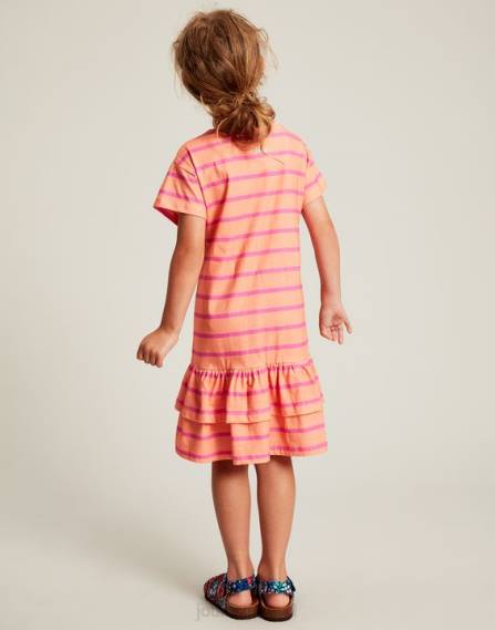 Apparel IE Joules Girls Markleigh Short Sleeve Peplum Jersey Dress 2-12 Years PEACH STRIPE JVVL256