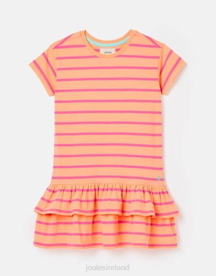 Apparel IE Joules Girls Markleigh Short Sleeve Peplum Jersey Dress 2-12 Years PEACH STRIPE JVVL256