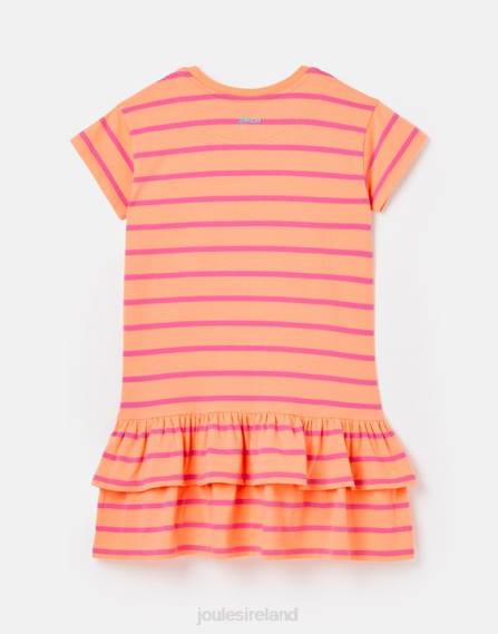 Apparel IE Joules Girls Markleigh Short Sleeve Peplum Jersey Dress 2-12 Years PEACH STRIPE JVVL256