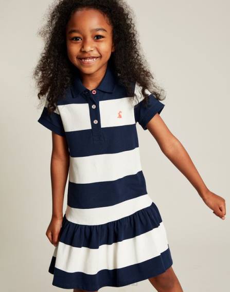 Apparel IE Joules Girls Orla Short Sleeve Polo Dress 2-12 years NAVY CREAM STRIPE JVVL310