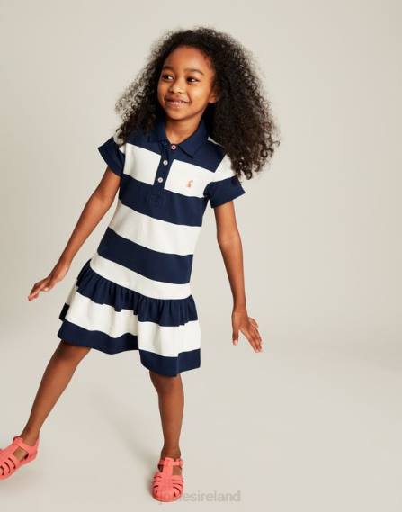 Apparel IE Joules Girls Orla Short Sleeve Polo Dress 2-12 years NAVY CREAM STRIPE JVVL310