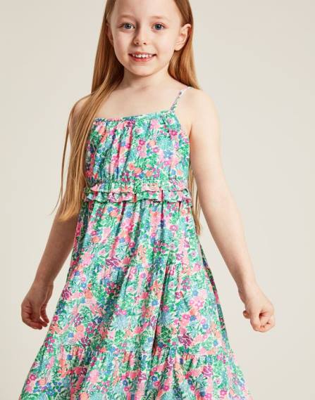 Apparel IE Joules Girls Theadora Shirred Empire Tiered Dress 5-12 Years MULTI DITSY JVVL293