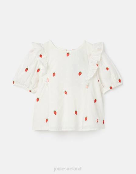 Apparel IE Joules Girls Lauren Woven Frill Shell Top STRAWBERRY SPOT JVVL318