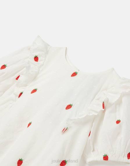 Apparel IE Joules Girls Lauren Woven Frill Shell Top STRAWBERRY SPOT JVVL318