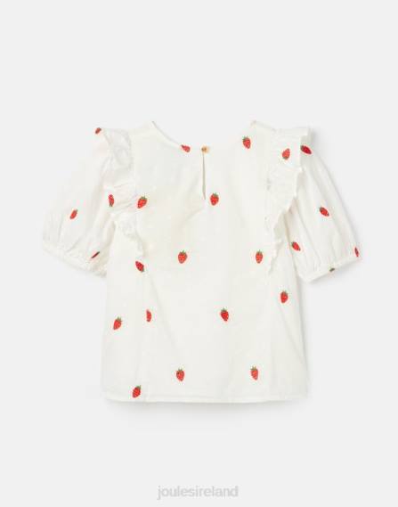 Apparel IE Joules Girls Lauren Woven Frill Shell Top STRAWBERRY SPOT JVVL318