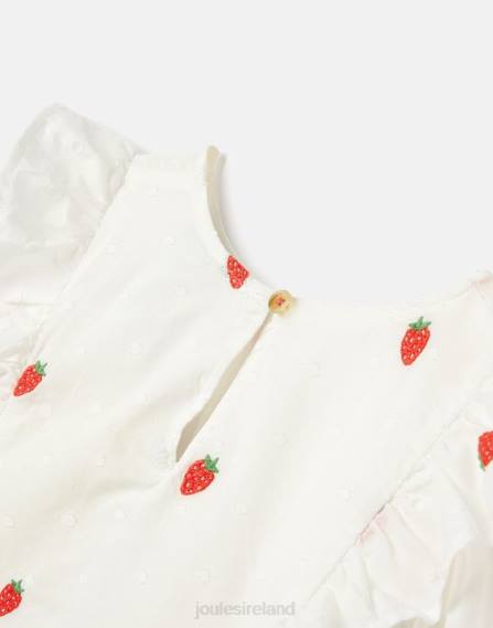 Apparel IE Joules Girls Lauren Woven Frill Shell Top STRAWBERRY SPOT JVVL318