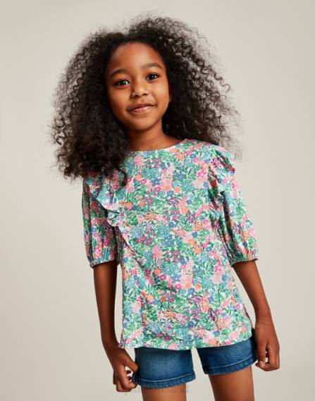 Apparel IE Joules Girls Lauren Woven Frill Top 5-12 Years MULTI DITSY JVVL257