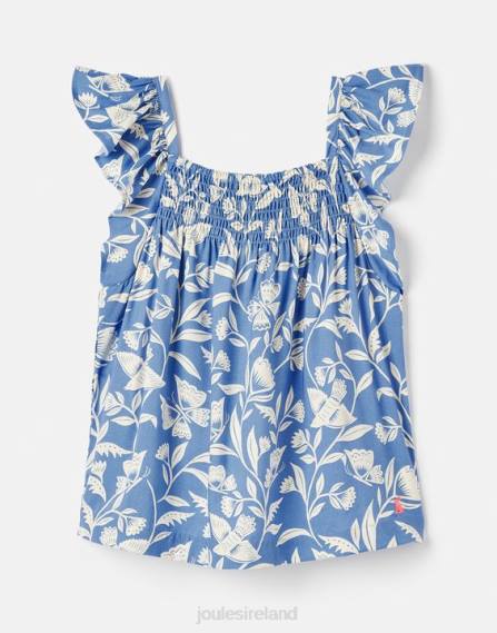 Apparel IE Joules Girls Nicola Shirred Top 5-12 Years BUTTERFLY BLUE JVVL271