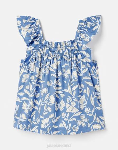 Apparel IE Joules Girls Nicola Shirred Top 5-12 Years BUTTERFLY BLUE JVVL271