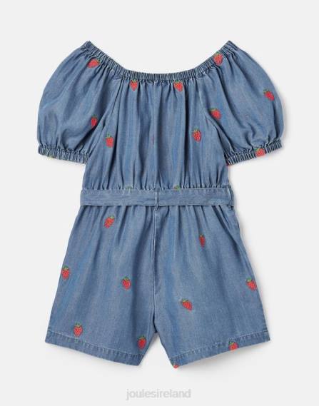 Apparel IE Joules Girls Betty Square Neck Playsuit 2-12 Years CHAMBRAY STRAWBERRY JVVL280